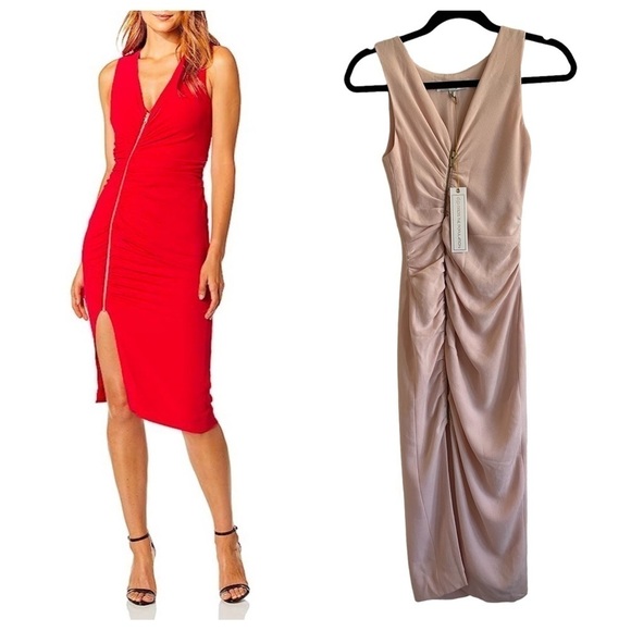 NWT Dress the Population Ivy Exposed Zipper Plunging Midi Dress, Blush, Size S - Picture 1 of 7